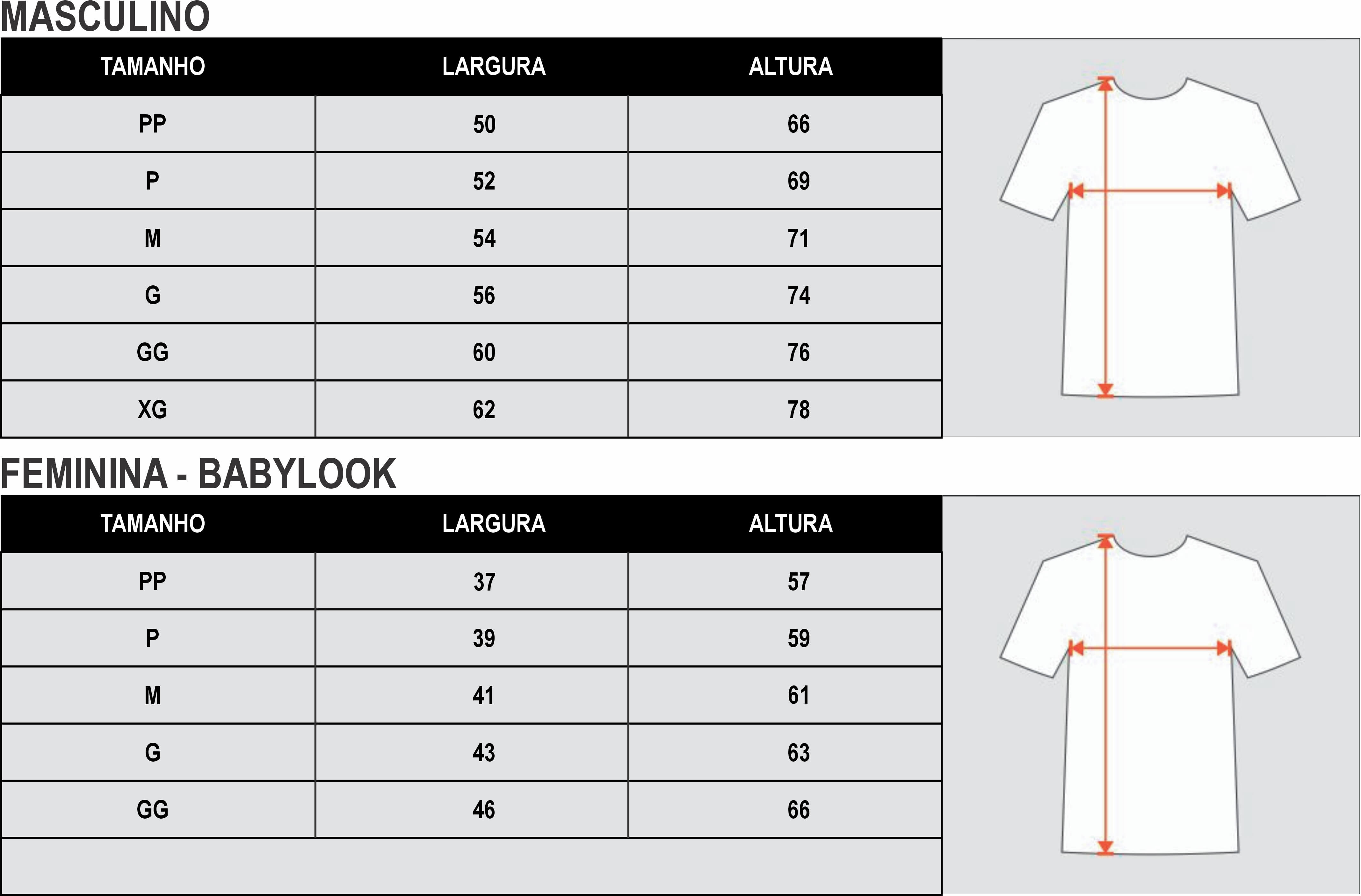 Tabela de Tamanhos das Camisetas
